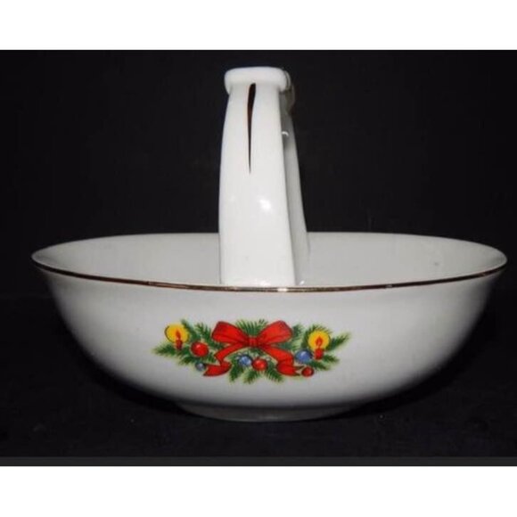 Christmas Basket Jamestown China Treasure Porcelain Handled Gold Trim - Picture 3 of 8
